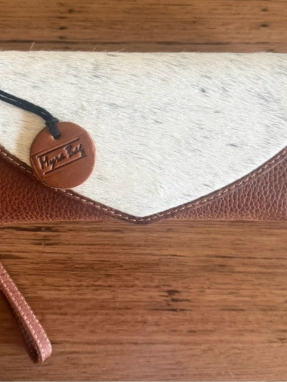 Myra Bag Brown and White Hair-On Leather Wristlet Clutch